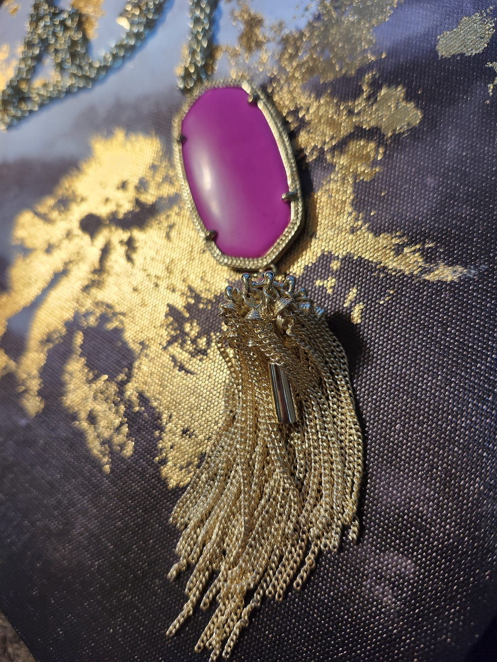 Kendra Scott Gold Tassel Necklace with Pink Pendant - Picture 3 of 16